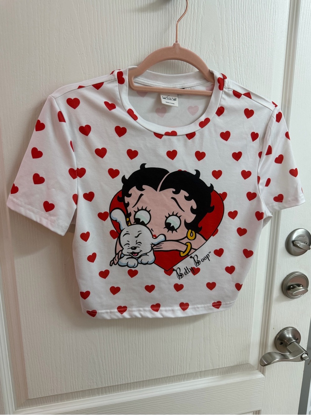 Fleischer Studios Betty Boop All Over Heart Crop Top Baby Tee
